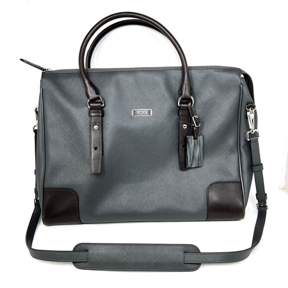 Tumi Villa Ravema Grey Brown Messenger Briefcase Shoulder Strap 15 - Picture 1 of 11